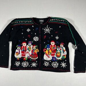 Designer Originals Studio Stitched Snowman Santa Christmas Sweater Women Sz XL